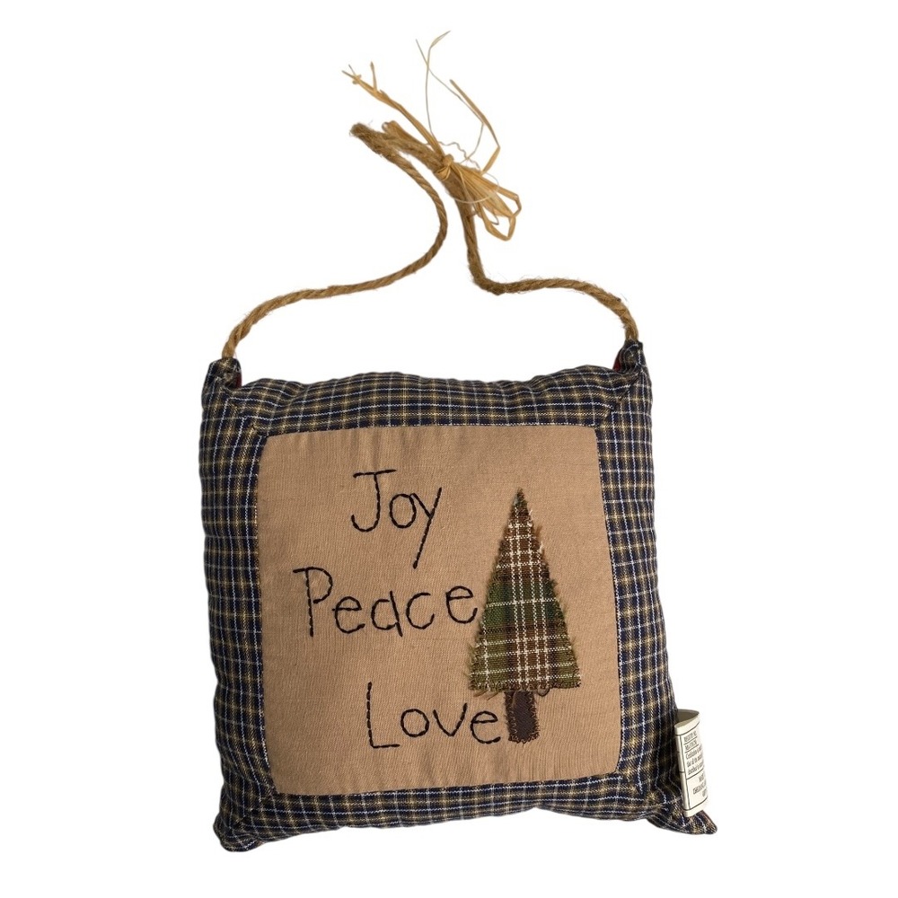 Christmas Pillow Ornament Farmhouse Joy Peace Love Plaid Tree Holiday Decor B20Q